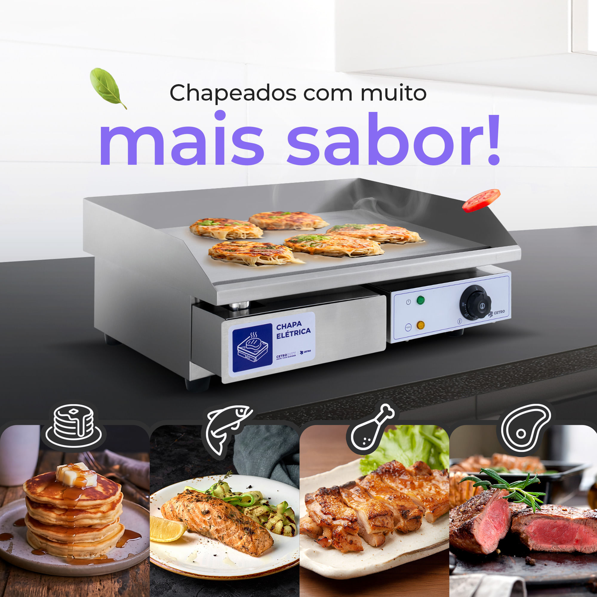 Chapa Elétrica em Inox 55x35 cm CFGM EG-5535 - 220V - Cetro